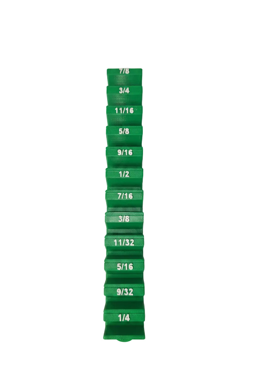 Standard 1/4 through 7/8 wrench holder.